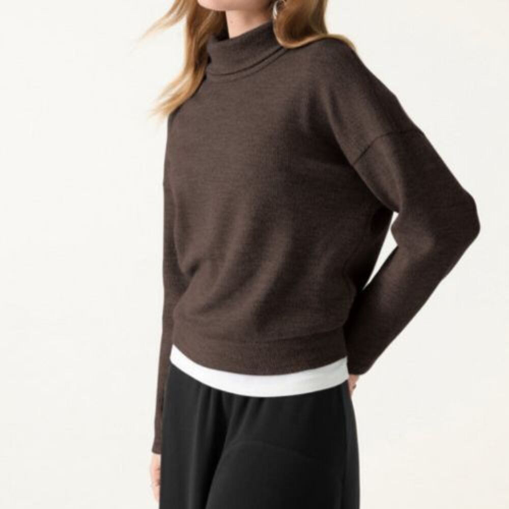 OGL Cozy Wool Blend Relaxed Fit Turtleneck Sweater Dark Brown Size Medium